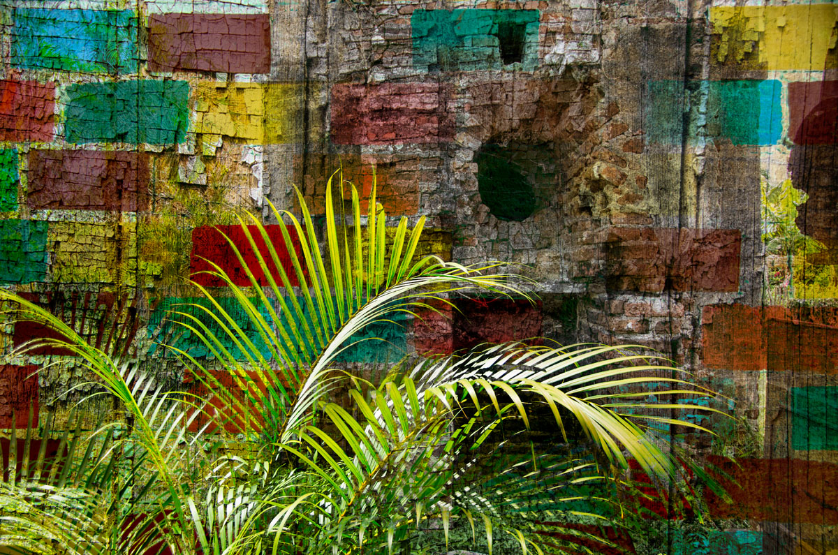 Deindustrialization & Rebirth • Composite Photograph • 2016. Based on decommissioned sugar refinery in Cuba overlaid with fronds of a banana tree