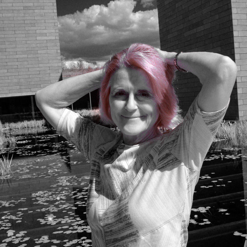 Martha Posing in Infrared converted to black and white with selective false color.