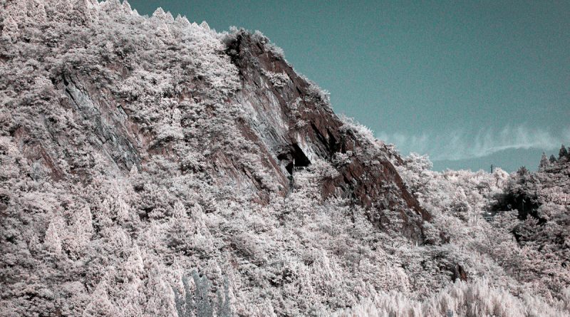False Color Infrared Picture of geological upheaval that formed the mountains at the Huangya Pass.