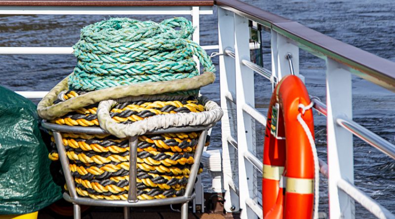 Green and Yellow Rope in a Basket on board the Viking Beyla river cruise ship
