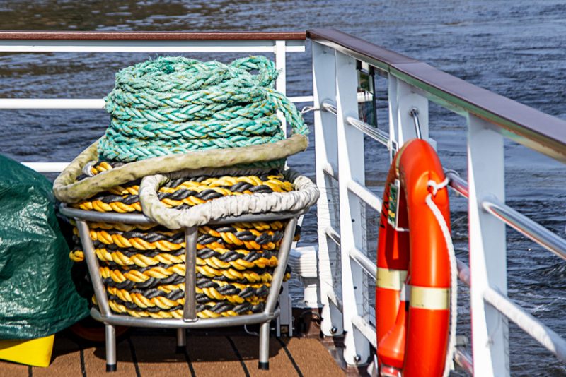 Green and Yellow Rope in a Basket on board the Viking Beyla river cruise ship