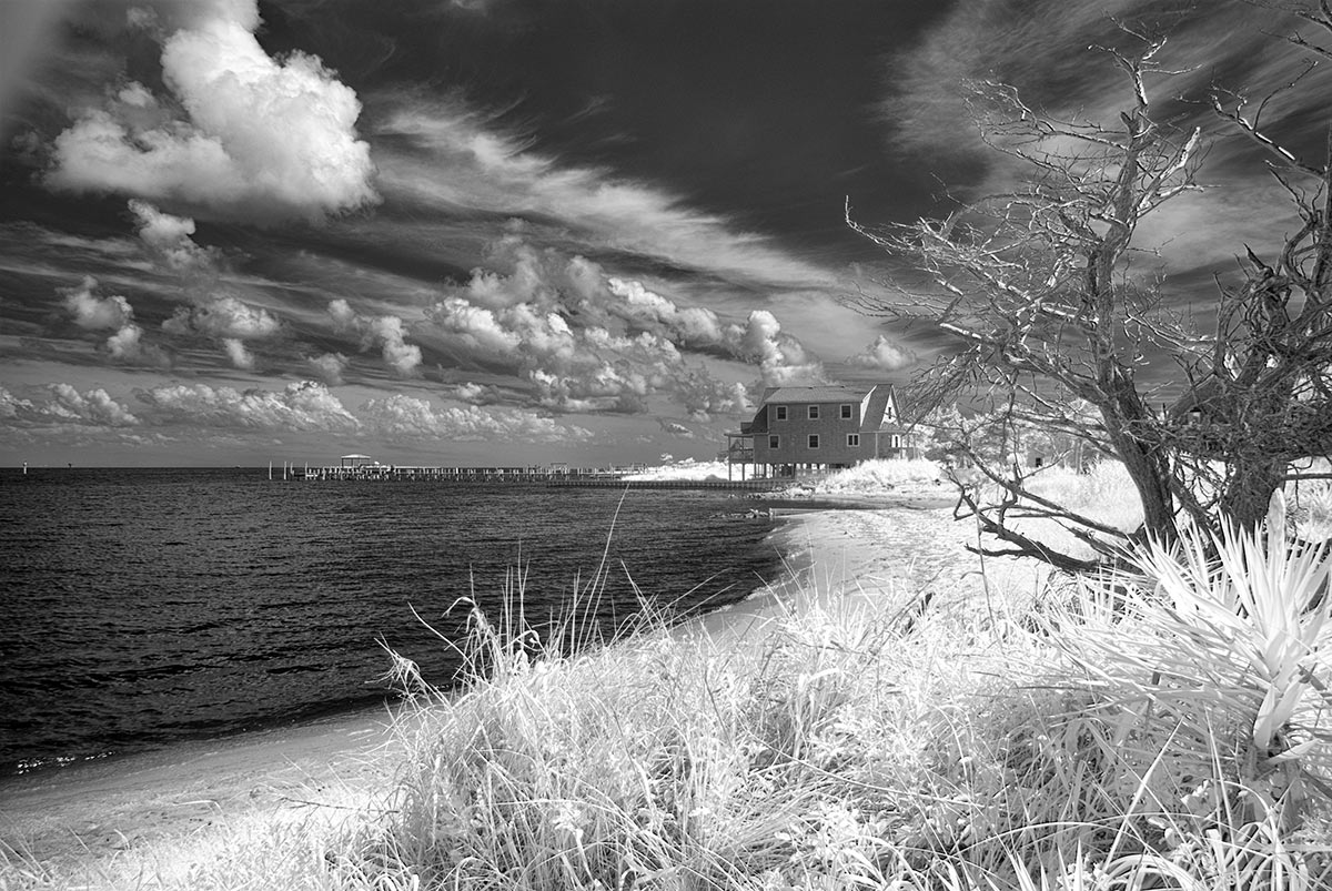 Black and white infrared photo Ocracoke Island, NC