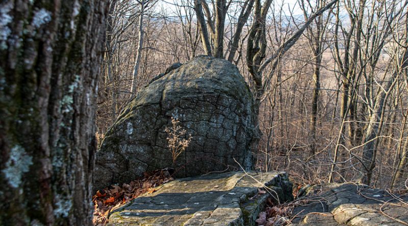 Formation of ancient igneous rocks in French Creek State Park providing an outlook to the area near Birdsboro