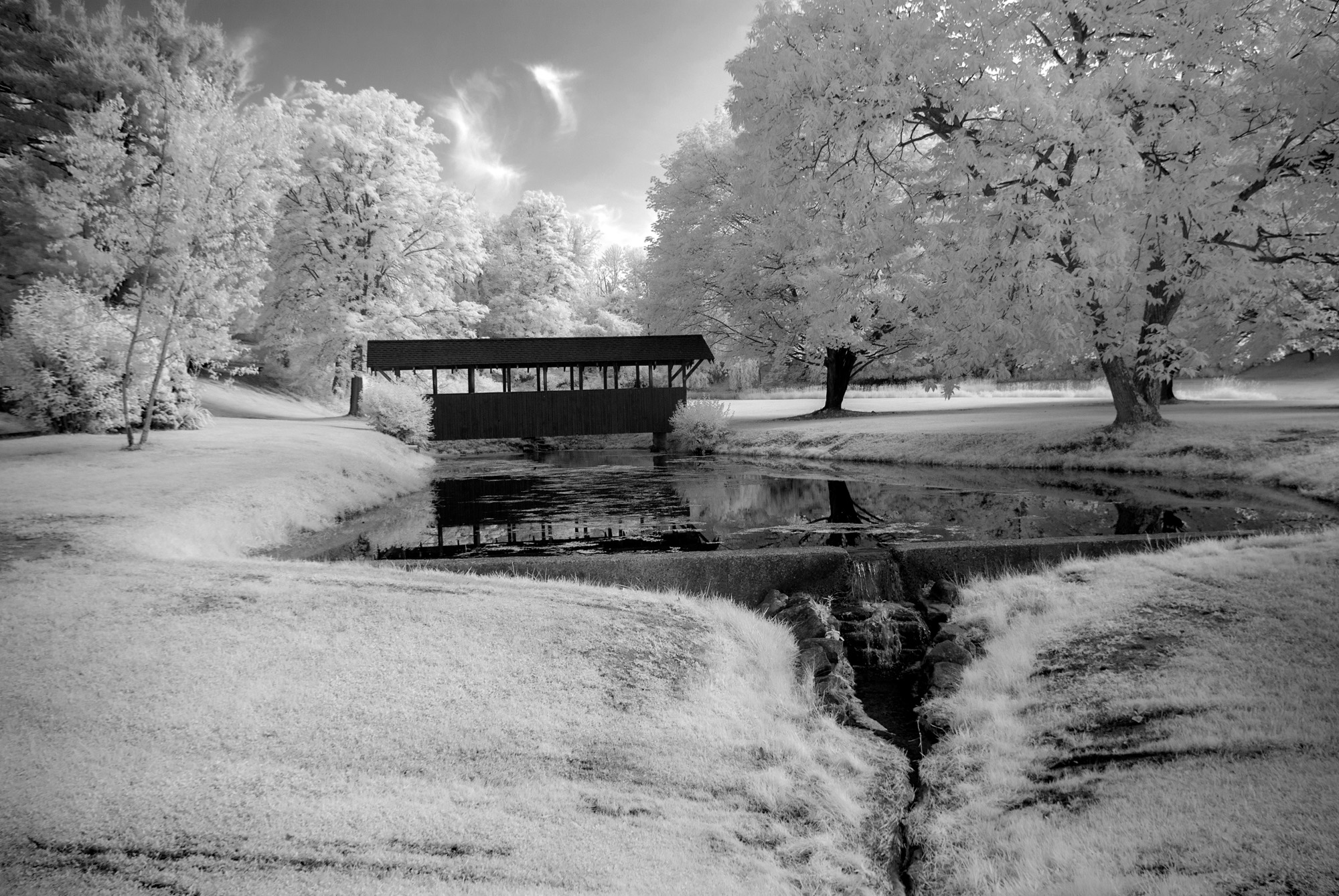 Black & White Infrared • A calm and picturesque scene near Kempton, PA • Black and White 720nm Infrared Photograph