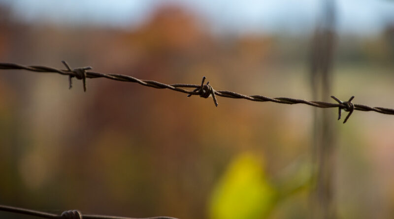 Barbed wire with yellow and orange