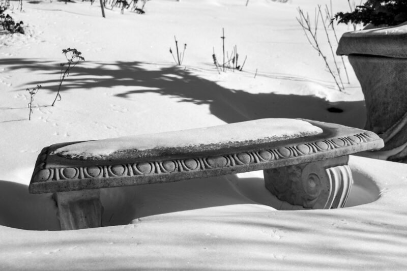 Garden Bench covered in snow