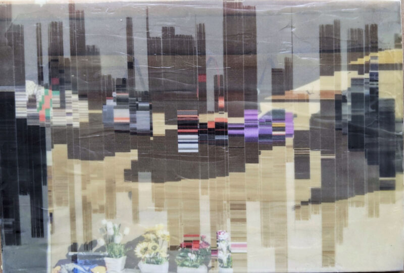 Purses and Flowers for Sale, glitched image of bodega on Antigua