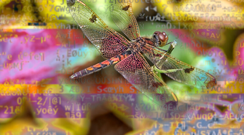 Dragonfly with glitching in the background