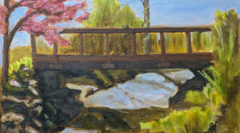 Bridge Over Wyomissing Creek, oil on canvas board 14 x 11