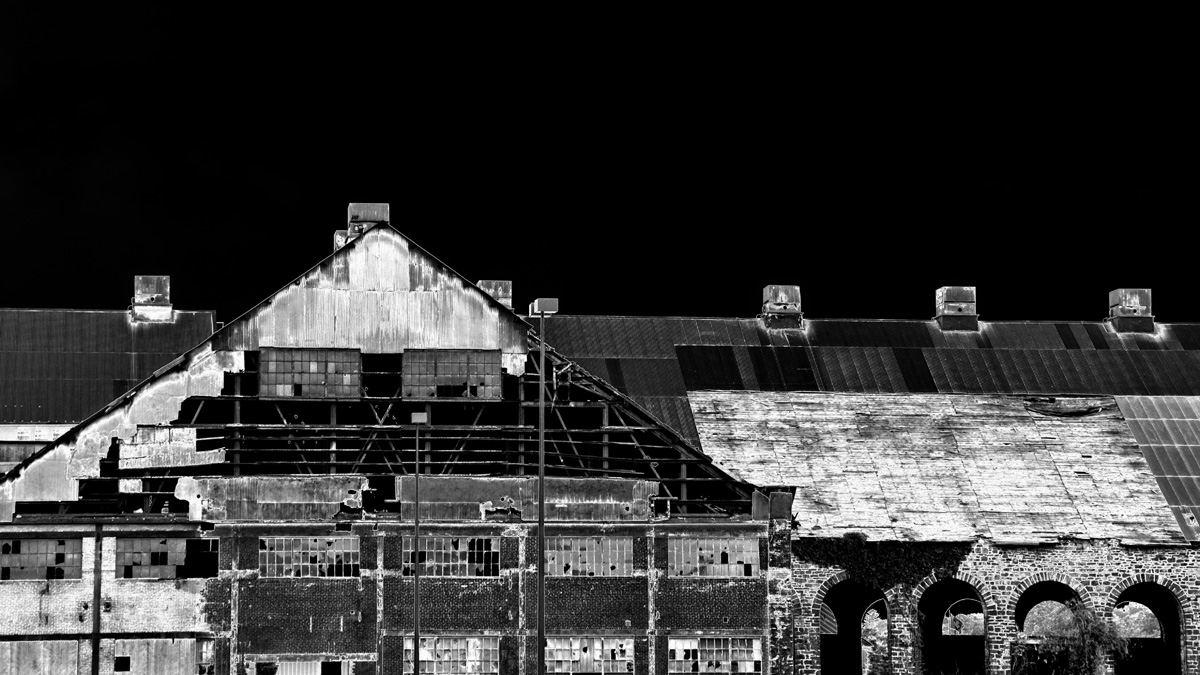 Rolling Mill Building, Steel Stacks, Bethlehem. B&W solarization
