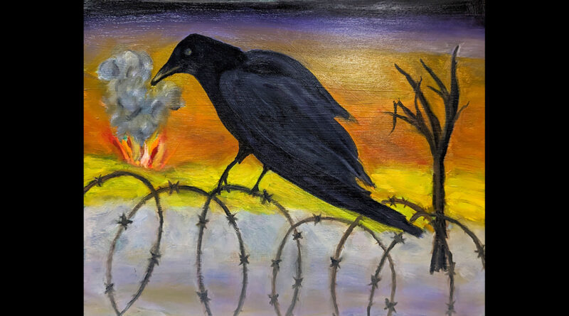 No. 24. The Witness • Raven on a battlefield witnessing the carnage. Oil on panel. 14 x 11.