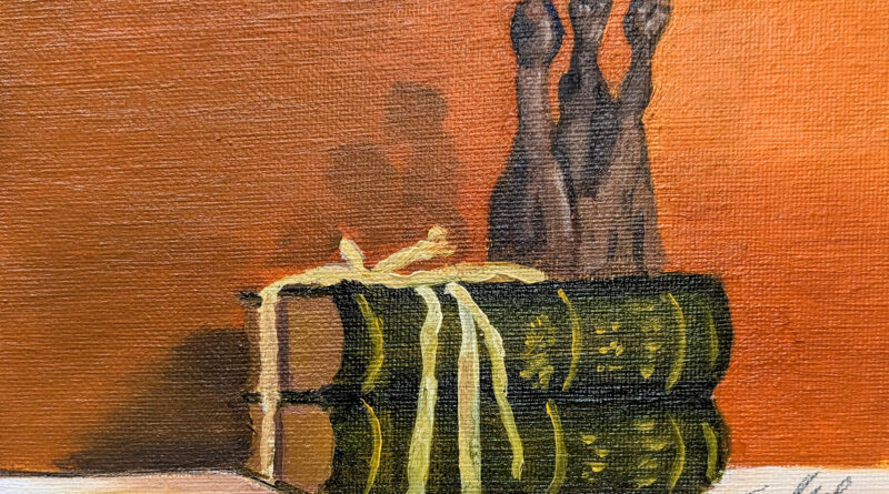 No. 8 Dickens on a Shelf Oil on Canvas Board 7x5