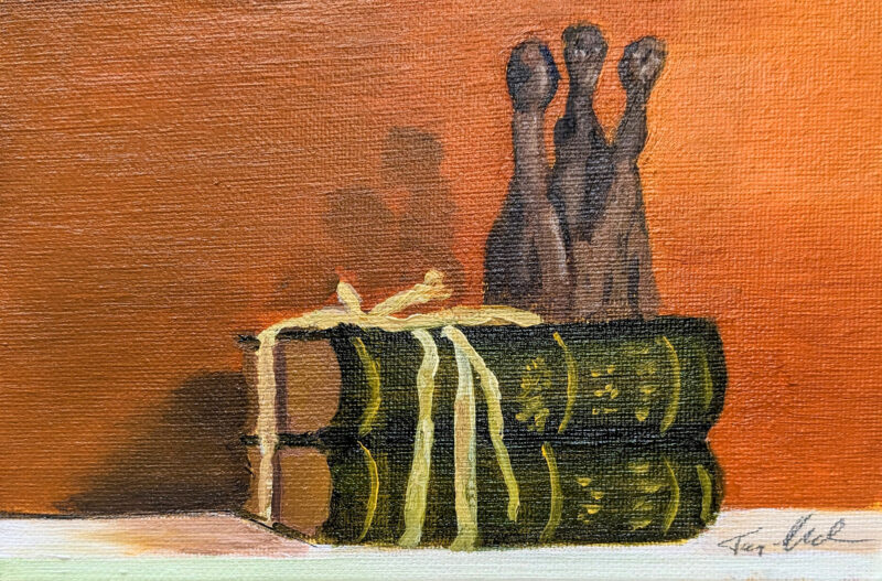 No. 8 Dickens on a Shelf Oil on Canvas Board 7x5