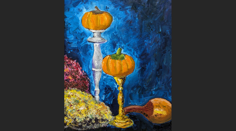Squash and Candlesticks; 8 x 12, Oil on Panel